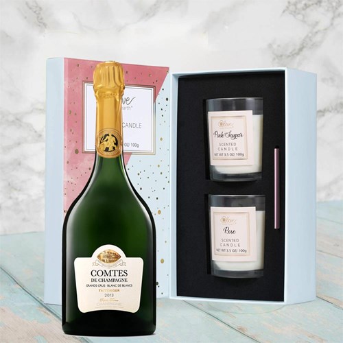 Taittinger Comtes de Grand Crus Champagne 2013 75cl With Love Body & Earth 2 Scented Candle Gift Box